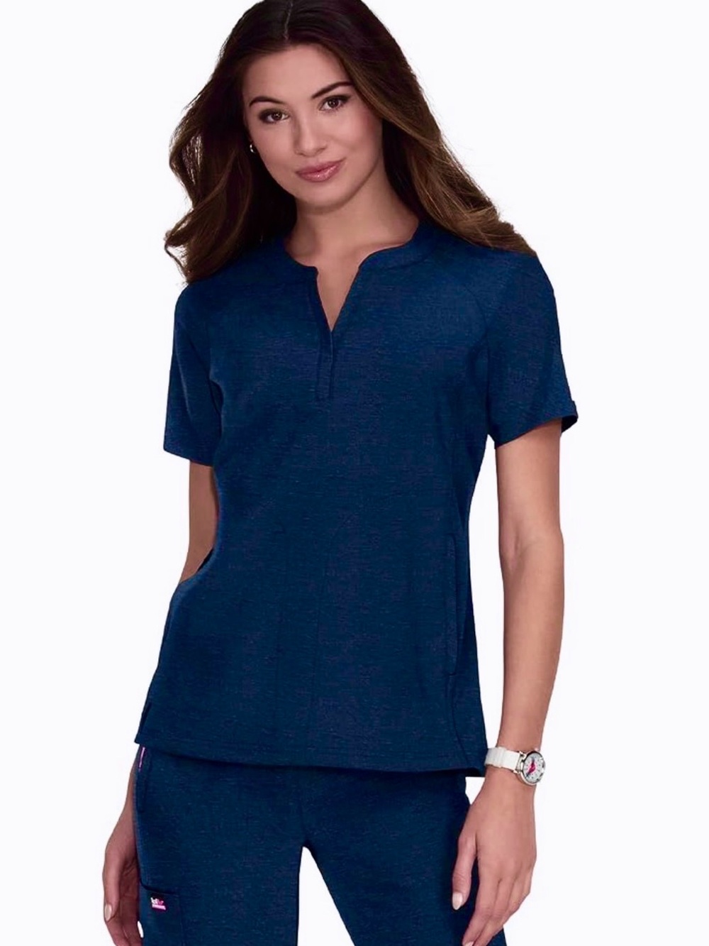 Koi Lite Stretch Navy Blue Scrub Top V Split Neck Style 1035 Size 2X